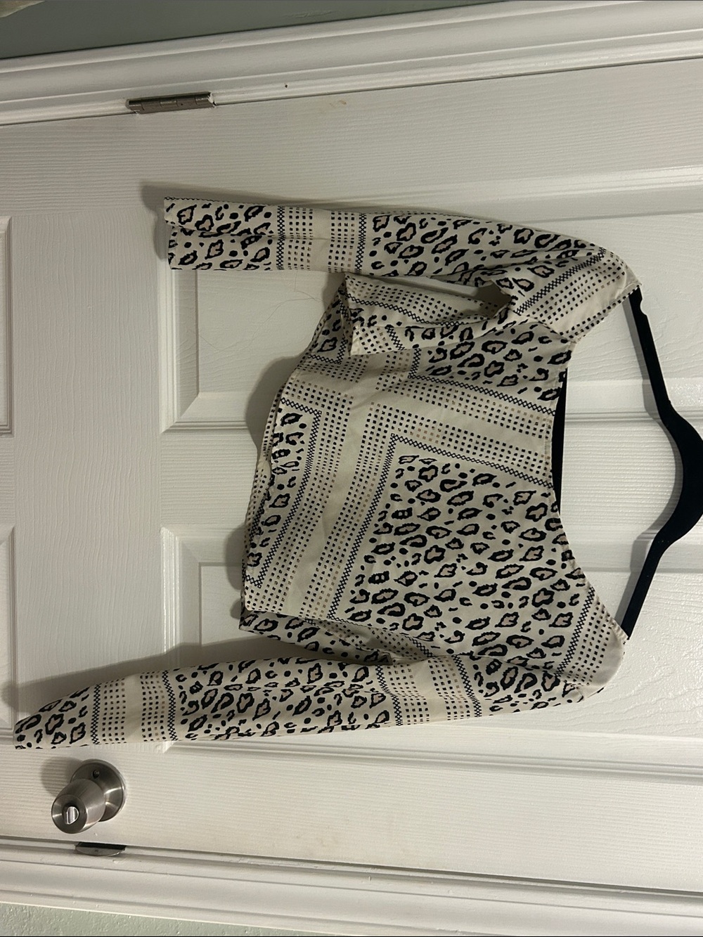 Nasty Gal Cream and Black Leopard Print one Shoulder Cropped Top
